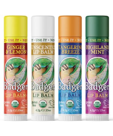 Badger Organic Classic Lip Balm Sticks - Blue Box (4 x 0.15 oz) | Natural Moisturizer - Buy Online on GoSupps.com