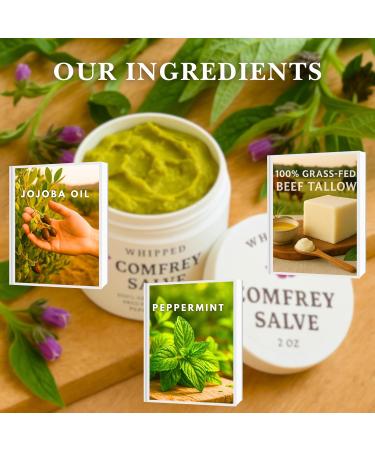 Organic Comfrey Salve Peppermint Comfrey Cream | Comfrey Salve for Bone Support Organic | Joint & Muscle Support Cream Whipped Balm 2oz Peppermint with Grass-Fed Beef Tallow & Jojoba Oil - Buy Online on GoSupps.com