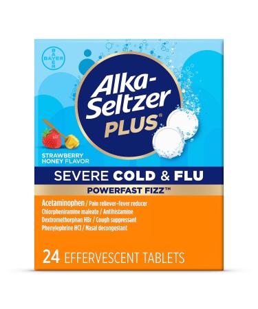 Alka-seltzer Plus PowerFast Fizz Severe Cold & Flu Medicine Strawberry Honey Effervescent Tablets 24ct