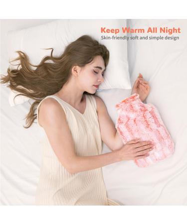 Samply 2L Hot Water Bottle with Luxury Faux Fur Cover - Pink | Hand, Feet, Neck and Shoulder Pain Relief - Buy Online on GoSupps.com