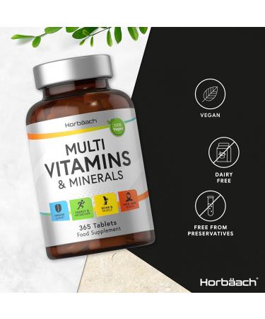Multivitamin Tablets for Men and Women | 365 Count | with 24 Essential Nutrients Including Vitamin D B12 Zinc and Iron | 100% Vegan Supplement | by Horbaach - Buy Online on GoSupps.com