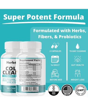 Herbafuel Colon Cleanse - Detox Support for Gut Health, Bloating Relief - Probiotics, Fibers, Psyllium Husk Powder - Non-GMO - Buy Online on GoSupps.com