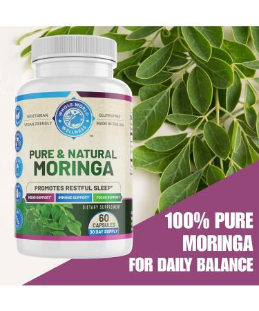WHOLE WORLD WELLNESS Pure Moringa | Supports Immune & Gut Health | Sleep Aid | Rich in Antioxidants & Amino Acids | All Natural & Dairy Free | 60 Capsules | Made in The USA. - Buy Online on GoSupps.com