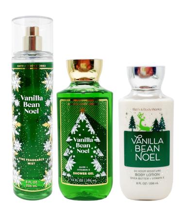 Bath and Body Works Vanilla Bean Noel Shower Gel Body Lotion Fine Fragrance Mist Daily Trio Gift Set 2018