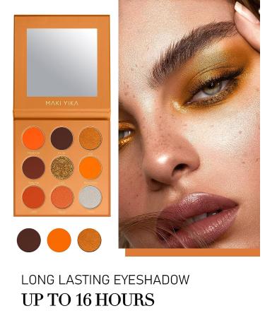 MAKI YIKA 9-Color Orange Glitter Matte Eyeshadow Palette - Long-Lasting, Highly Pigmented Smokey Eye Shadows for Waterproof Makeup - Buy Online on GoSupps.com