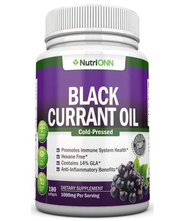 Black Currant Oil - 1000 Mg - 180 Softgels - Cold-Pressed Pure Black Currant Seed Oil - Hexane Free - 140mg GLA Per Serving - Regulates Hormonal Balance - Great For Immune System, Hair, Skin and Heart