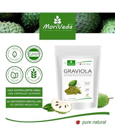 Amtec MoriVeda Graviola Powder Extract 100 natural graviola fruit extract rich in vitamins and antioxidants premium quality graviola vegan and glutenfree 1 x 120 g - Buy Online on GoSupps.com