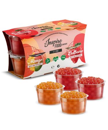 Inspire food bubble tea pearl set - 4 -pack popping boba fruit beads |Strawberry & Mango |Tapioka pearls 100% vegan and gluten -free without artificial dye 100g of strawberry & mango 4 x 100 grams