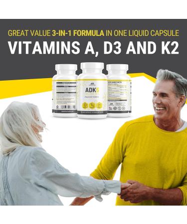 ALPHA RISE ADK Vitamin Supplement + Olive Oil for Better Absorption | ADK 5 Supplement with Vitamin A D and K | 5000 iu of Vitamin D3 + K2 (MK7+MK4) | 90 Liquid Capsules | Vegetarian | Non-GMO - Buy Online on GoSupps.com