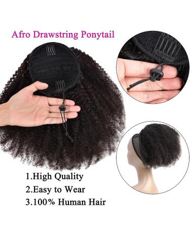 16 Inch Afro Kinky Curly Human Hair Ponytail for Black Women - 10A Brazilian Virgin Hair, 180% Density, Clip-in Drawstring Extension - Natural 4C Black Color - 120G, Pack of 1 - Buy Online on GoSupps.com