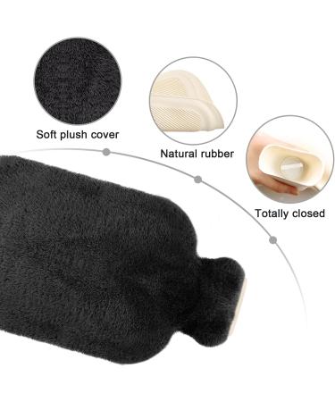 Opamoo Hot Water Bottle with Cover - 2L Large Heat Bottle for Adults & Children - Fluffy Soft Design for Stomach Back & Neck Pain Relief - Black - Buy Online on GoSupps.com
