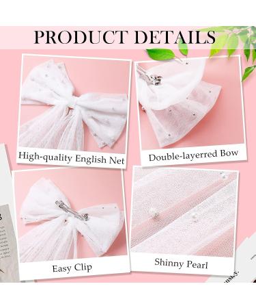 Juinte Bridal Hair Bow Veil Bachelorette Party Pearl Clip - White Blunt Edge Wedding Bride Accessories - Buy Online on GoSupps.com