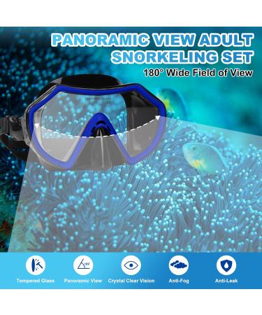 Piyazi Adult Snorkeling Gear Set | 180 Panoramic Mask | Dry Top Snorkel | Anti-Fog | Wide View | Scuba Diving Package with Travel Bag | Blue - Buy Online on GoSupps.com