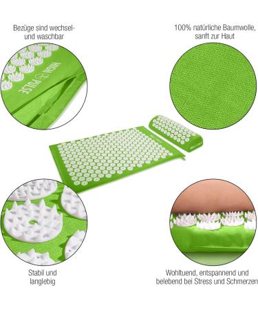 High Pulse Acupressure Set - Green Mat & Pillow with 5 Rings & Poster for Enhanced Blood Circulation & Tension Relief | Shop Now Internationally - Buy Online on GoSupps.com