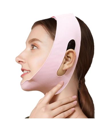 Post Surgical Chin Strap Bandage for Women - Reusable Neck and Chin Lipo Compression Garment - Silicone Lifting Bandage-Face Slimmer Jowl Tightening (Pink)
