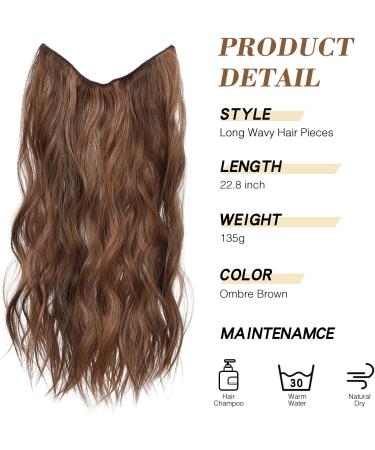 Topshe Long Wavy Ombre Brown Halo Hair Extensions Heat Resistant Synthetic Hairpiece Daily Wig for Christmas Ball - Buy Online on GoSupps.com