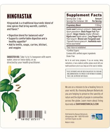 Banyan Botanicals Hingvastak Powder Ayurvedic Herbal Blend for Healthy Digestion & Bloating Relief* 1lb with Asafoetida Gluten Free, Non-GMO, Sustainably Sourced - Buy Online on GoSupps.com