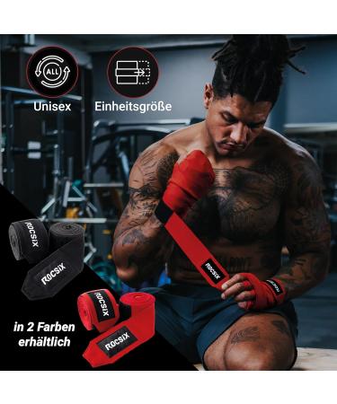 Rocsix Premium Boxing Bandages for Men & Women | Elastic 4m Kickboxing & Muay Thai Wraps with Thumb Loop | Red/Black Hand Wraps for MMA - Buy Online on GoSupps.com