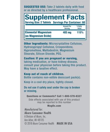Mag-Ox 400 Magnesium Oxide 483mg Dietary Supplement Tablets - Pharmaceutical Grade - 240 Count (2 Pack) - Buy Online on GoSupps.com