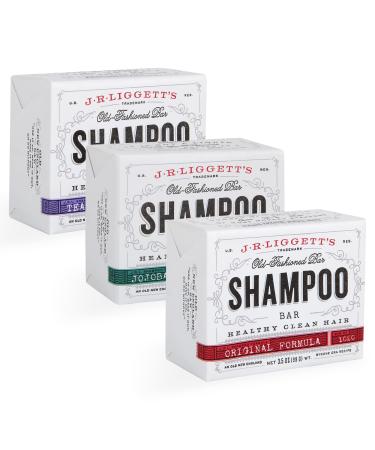 J R LIGGETT'S All-Natural Shampoo Bars - Original  Tea Tree & Hemp Oil  Jojoba & Peppermint Nourishes Follicles with Antioxidants and Vitamins - No Sulfate  Set of Three  3.5 Ounce Bars Original/Tea Tree/Jojoba & Pepperm...