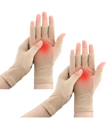 Woanger 2 Pairs Seamless Lymphedema Compression Gloves 20-30 mmHg Fingerless Compression Gloves Medium