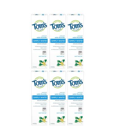 Tom's of Maine Simply White Toothpaste Gel Whitening Toothpaste Natural Toothpaste Sweet Mint Gel 4.7 Ounce 6-Pack Sweet Mint 4.7 Ounce (Pack of 6)
