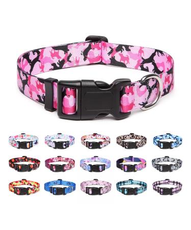 Suredoo dog collar adjustable soft & comfort nylon dog collar for small medium large dog puppies (l camo pink) l (neck circumference 38-63 cm width 2.5 cm) camo pink