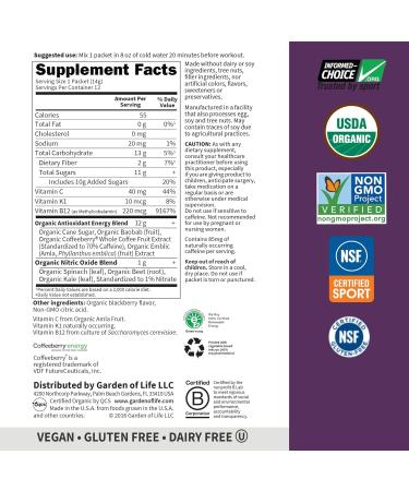 Garden of Life SPORT Organic Plant-Based Pre Workout Powder - Blackberry Flavor Vegan Gluten-Free Natural Energy Boost 12 Servings - Buy Online on GoSupps.com