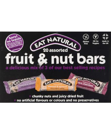 Eat Natural Bars 20 Assorted Fruit & Nut Cereal Bars Multipack 7x Almond & Sultana 7x Almond & Apricot 6x Cranberries & Macadamias Gluten Free Snack Bars Fruit and Nut Bars 20 Count (Pack of 1)