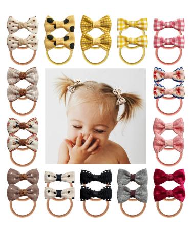 Boutique Baby Girl Hair Ties with Bows  28 Pcs Mini Hair Bow Elastics Ponytail Holders Pigtails Rubber Bands Toddlers Hair Accessories by Cherssy A-Khaki