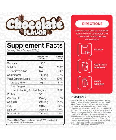 Mass Gainer Protein Powder, Supports Muscle Growth & Recovery, 50g Protein, 190g Carbs, 1030 Calories, Gluten-Free, RBST-Free, No Artificial Colors Chocolate 15 Pound (Pack of 1) - Buy Online on GoSupps.com