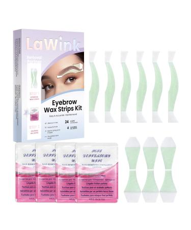 LaWink Eyebrow Wax Strips Kit Facial Wax Strips eyebrow hair removal 24 Strips 4 Calming Oil Wipes Mouth waxing wax Depilatory tape for eyebrows Facial