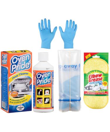 Oven Pride Cleaning Solution - 500ml Bottle - Includes Oven Pride Cleaner Gloves Bags and Elbow Grease Scrubbing Pad - Comprehensive Oven Cleaning Kit