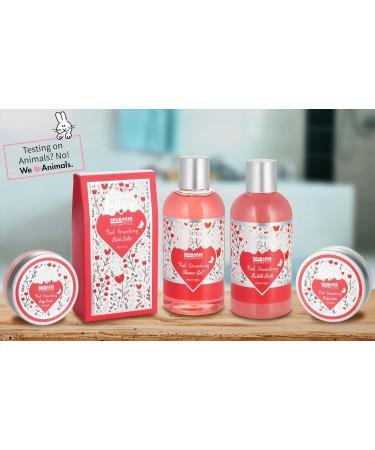 BRUBAKER Cosmetics 6-Piece Bath & Shower Set - Strawberry Sweet Love Gift Set in Decorative Metal Basket - Pink Floral Design - Buy Online on GoSupps.com