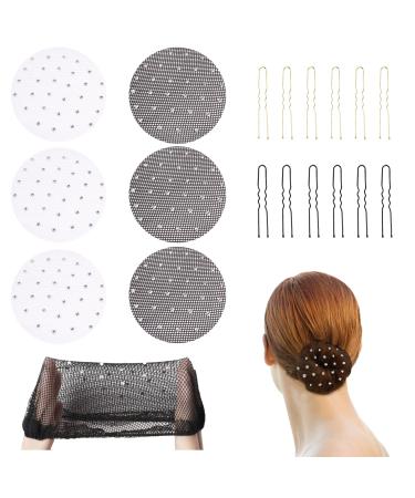 6 pieces of hair network with 12x hair needles bozily women hair network dutt elastic duttnetz beautiful knot network bun for ballet dance dance hair nets bun children ballet nurse girl dancer daughter