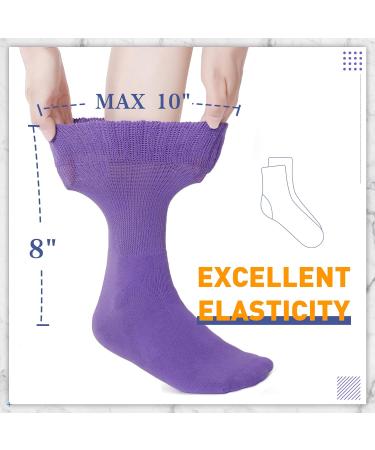 Kayhoma Extra Soft Cotton Diabetic Socks for Women 9-12 - Loose Fitting Crew Socks - Black, White, Blue, Purple - Buy Online on GoSupps.com
