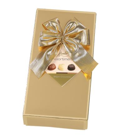 Hamlet Belgian Chocolate | Beautifully Wrapped Gold Box with Bow | 10 pieces of Assorted White Milk & Dark Belgian Chocolate 125g