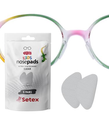 Setex Gecko Grip 0.6mm Anti Slip Eyeglass Nose Pads for Kids (5 Clear Pair) USA Made, Innovative Microstructured Fibers, 0.6mm x 6mm x 11mm 5 Pairs Clear