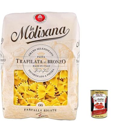 Italian Gourmet E.R. La Molisana Farfalle rigate No. 66 Slow-Made Pasta Hard Wheat Semolina Pasta 500g + Pulp Italian Gourmet Pulp 400g Pack of 10