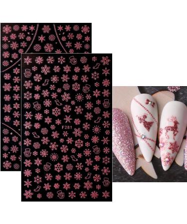 jmeowio 8 Sheets Christmas Glitter Nail Art Stickers Decals Self-Adhesive Snowflake Xmas Winter Holiday Cute Pink Nail Supplies Nail Art Design Decoration Accessories - Buy Online on GoSupps.com