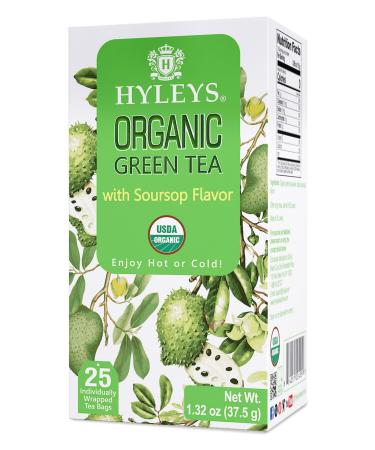 Hyleys Organic Green Tea Soursop Flavor - 25 Tea Bags - (12 Pack - 300 Tea Bags Total) - Graviola Guanabana Tea Soursop 25 Count (Pack of 12)