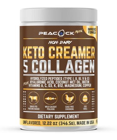 Peacock Max Colostrum + Collagen Keto Creamer Powder Bundle - Protein & Nutrient Blend with MCT Oil B12 & Magnesium Unflavored Keto-Friendly Supplements for Daily Wellness 12.2 oz & 60g - Buy Online on GoSupps.com