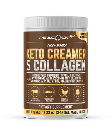 Collagen Keto Coffee Creamer Powder 12.2 oz - Hydrolyzed Collagen Peptides with Coconut MCT Oil B12 Magnesium Unflavored Protein Powder Sugar Free Coffee Creamer for Smoothies & Baking Keto Creamer