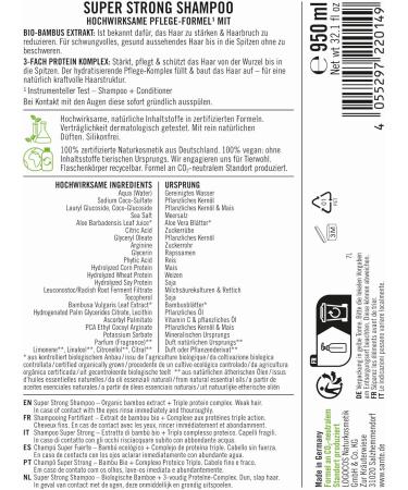 SANTE Naturkosmetik Super Strong Shampoo with organic bamboo extract + triple-thickness protein complex vegan shampoo with natural ingredients strengthens weak and damaged hair. - Buy Online on GoSupps.com