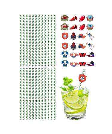 Football Theme Straws - Football Theme Straws with Flag Decorations Food-Grade Drink Straws for Birthday Bar Coffee Shop and Ball Watching