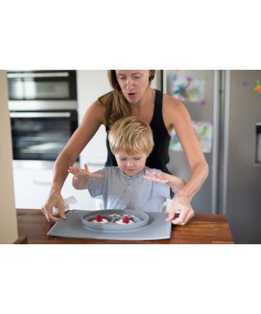 ezpz Happy Mat (Pewter) - Silicone Suction Plate for Toddlers & Preschoolers - Divided Dishwasher Safe Placemat - 24 Months - Buy Online on GoSupps.com