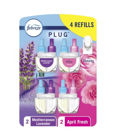 Febreze Odor-Fighting Fade Defy PLUG Air Freshener Downy April Fresh Mediterranean Lavender .87 fl. oz. Oil Refills 4 Refills (2 of Each)