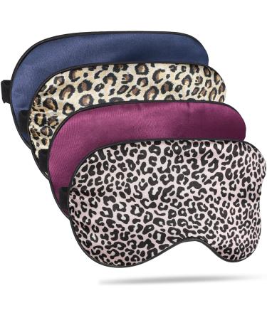 4 Pieces Silk Sleeping Mask with Adjustable Strap Eye Mask for Sleeping Leopard Print Napping Blindfold Soft and Smooth Eye Cover for Women Adult Relax (Navy Blue Dark Purple)