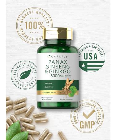 Carlyle Panax Ginseng & Ginkgo | 120 Vegetarian Capsules | Non-GMO & Gluten Free Supplement - Buy Online on GoSupps.com