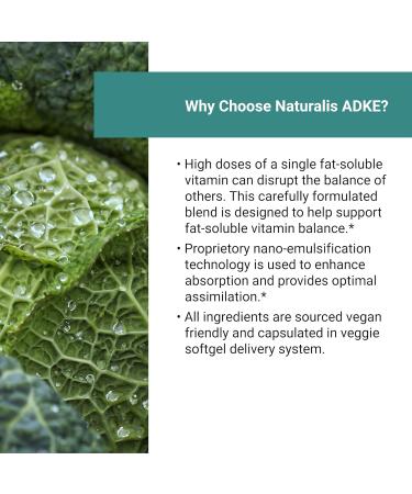 Naturalis Vegan Vitamin ADK with 50mg Tocotrienol and CoQ-10 | Nano-Emulsified in EVOO for Better Absoprtion | Non-GMO Soy Free and Vegan Society Certified | 60 Veggie Softgels (Carrageenan Free) 60 Count (Pack of 1) - Buy Online on GoSupps.com